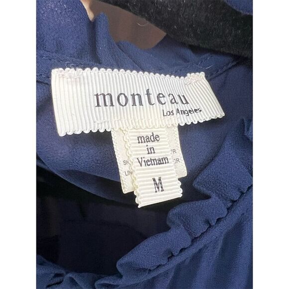 Monteau Los Angeles Women's M Navy Blue Tiered Flutter Sleeve Dress - Picture 5 of 8